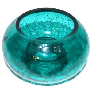Teal Colored Crackle Glass Votive Candle Holder/Tea Light Holder Home Decor